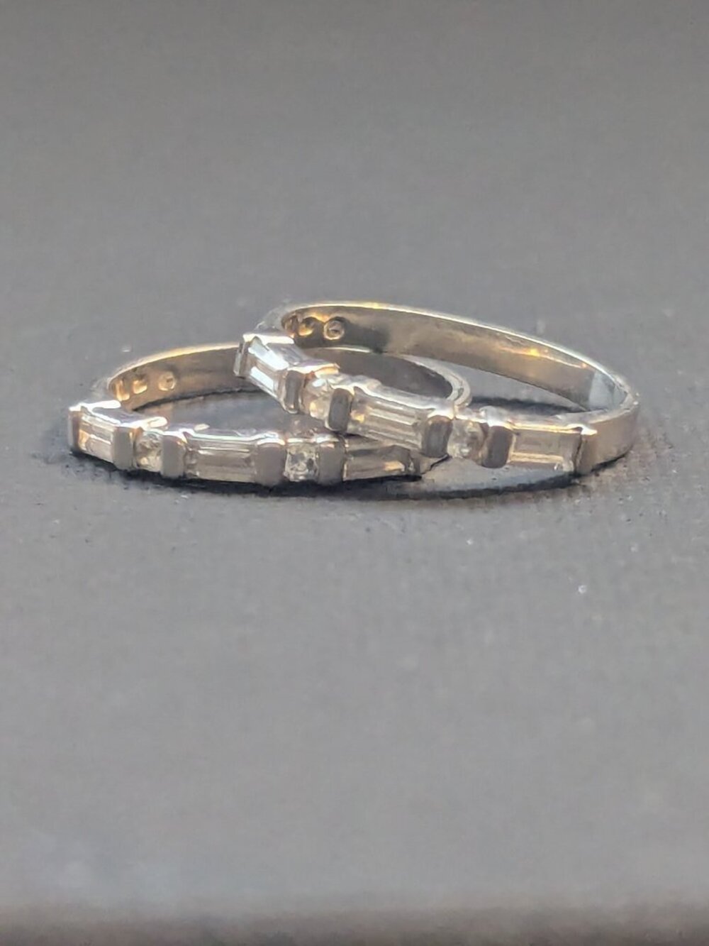 Set of 2 Sterling Silver CZ Stack Rings, Size 7
